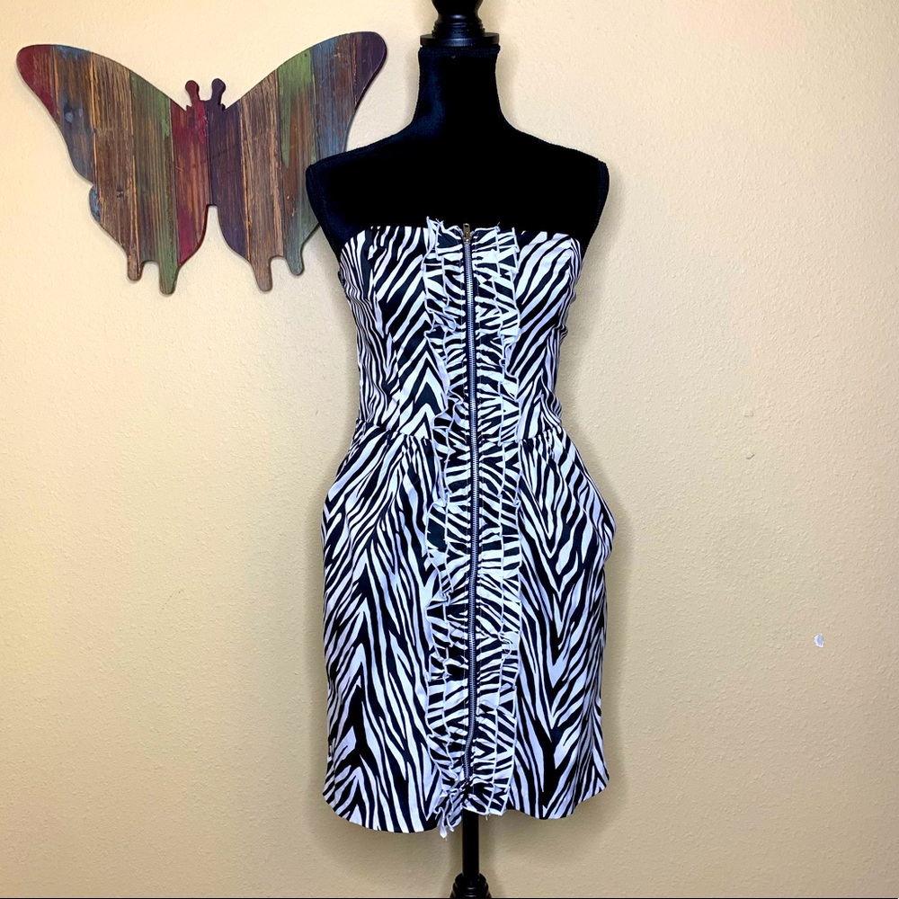 Wishes Strapless Zebra Print Dress